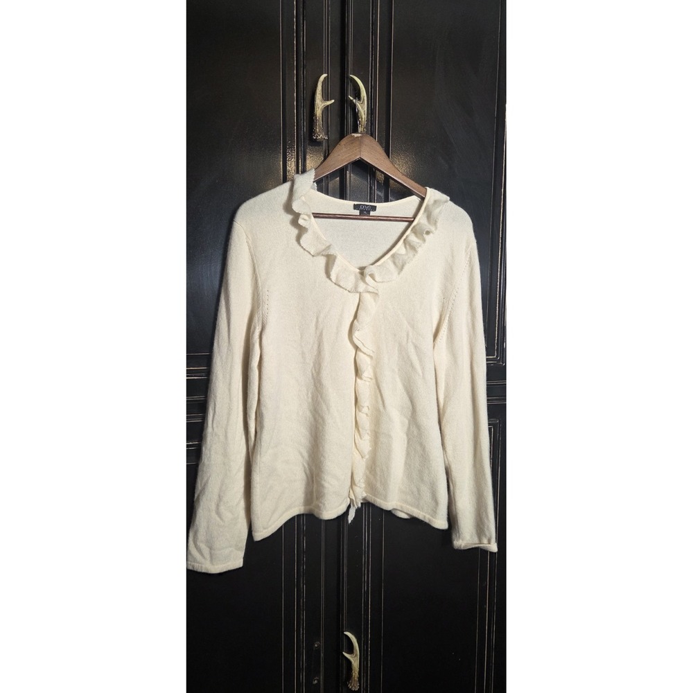 Prive XL 100% Cashmere  Ruffled Sweater, Quiet Luxury,  Preppy